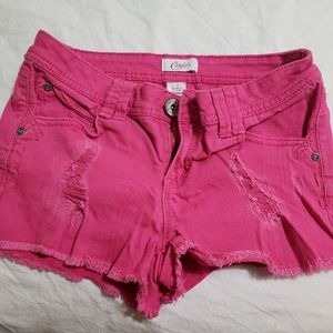 Candie's pink denim distressed shorts